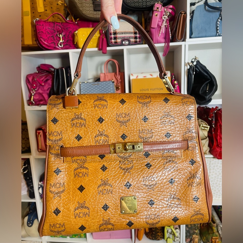 MCM Vintage Limited Edition Cognac Visetos Kelly Top Handle Satchel- Rare